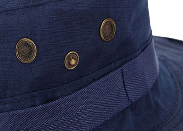 Ушки пустой темно-синей шляпы-ведерка с завязками